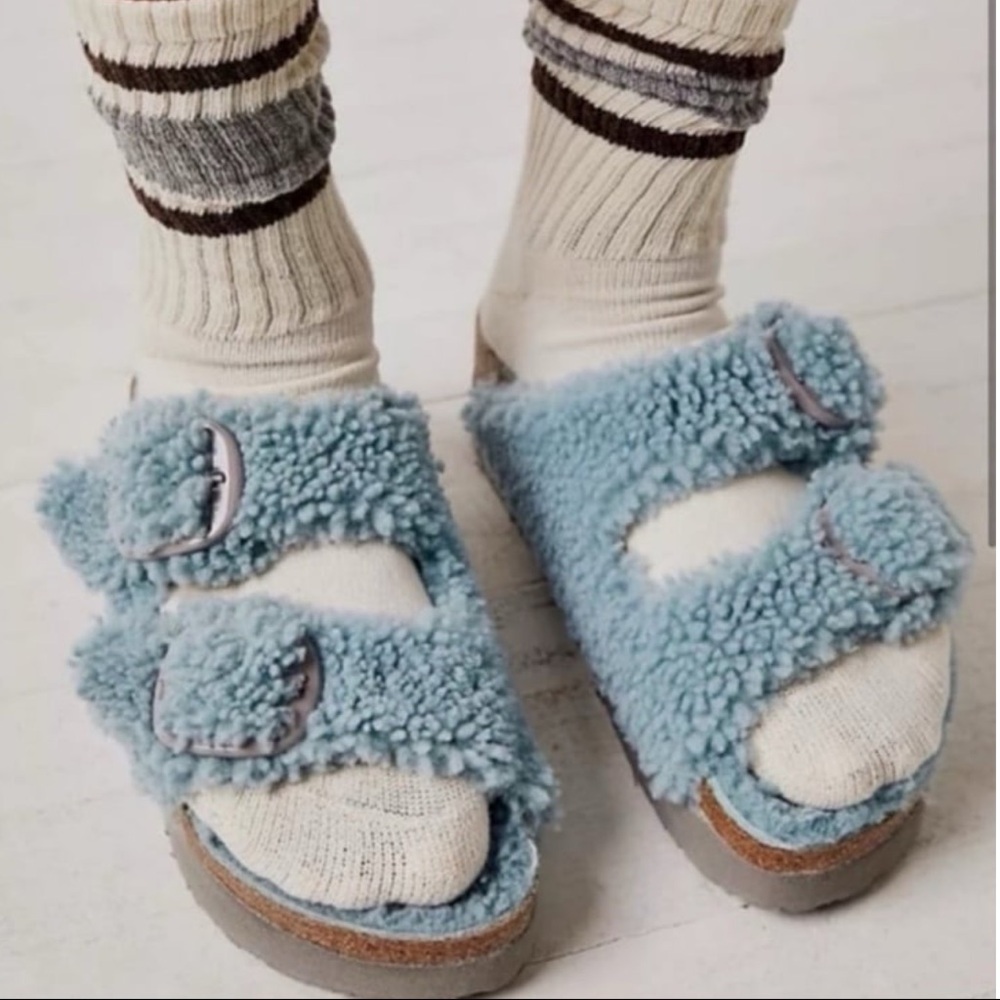 Authentic Birkenstock Papillio Arizona Big Buckle Genuine Shearling Slide; NWT